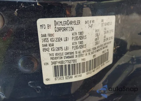 2007 Chrysler Pt Cruiser из США, поврежденный, VIN 3A8FY48B17T627991